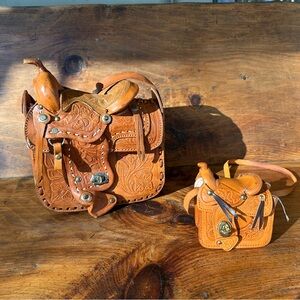 Set Mexican Saddle Purses - 1 large saddle purse by MOD 801, 1 mini saddle purse